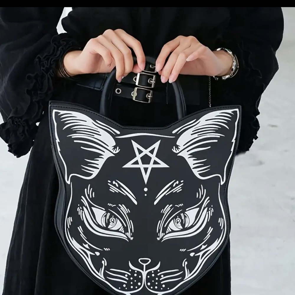 Casual Feline Gothic Purse/ Handbag- Cat Head Shaped Design, Punk Style - Picture 11 of 11